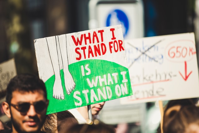 WHAT I STAND FOR IS WHAT I STAND ON. Global climate change protest demonstration strike - No Planet B - 09-20-2019